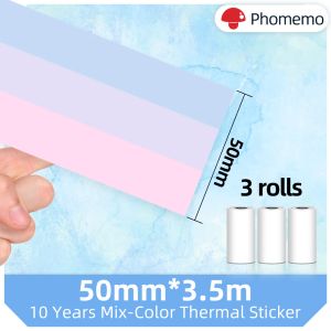 PAPPER PHOMEMO 3 Roll Mixed Color Adhesive Thermal Paper Photo Film Sticker 50mm x 3,5 m för M02/M02PRO/M02S Selfadhesive Label Printer Printer