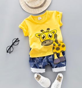 Summer Kids Baby Clothes Set for Boys Cut Cartoon Animal Infant Clothing Suit Giraffe Top Tshirt Toddler Outfit 1 2 3 4 Years LJ29982782