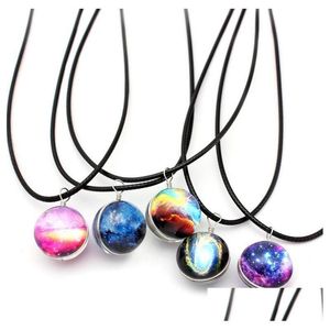 Pendant Necklaces Dreamy Starry Neba Space Galaxy Universe Necklace Double-Sided Glass Ball Black Letter Chain Girls Gift Drop Deliver Dhda7