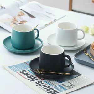 Cups Saucers 250ml High-grade Ceramic Coffee Mug Cup And Saucer Set European Afternoon Cappuccino Latte Three Color Optional