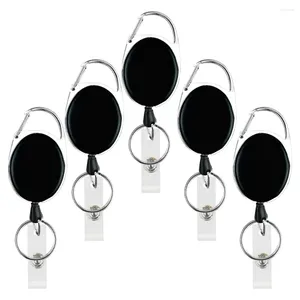 Hooks 5 Pack Heavy Duty Retractable Badge Reel Id Card Holder With Clip And Keyring Carabiner Keychain Belt Black