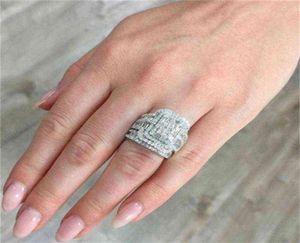 Eheringe Charme weiblicher weißer Kristall Stein Ring Set Luxus für Frauen Vintage Bridal Square Engagement Ganz H115340Y239201010