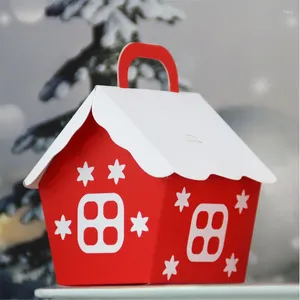 Hediye sargısı 10 adet kırmızı ev şekilli kutular Merry Noel Şeker Kutusu Karton Kek Xmas Ambalaj Partisi iyilik