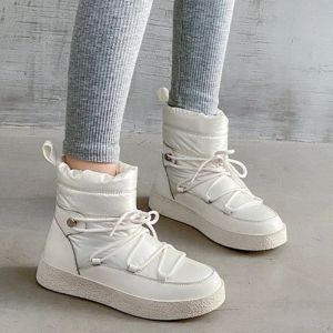 Stiefel Neues Design wasserdichte echte Leder Schneeschuh Frauen Winter warm warmes Plüsch Schnüre -up -Knöchelstiefel Dicke Boden bequem