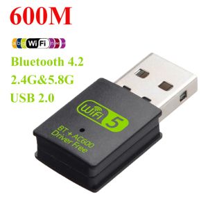 Karty bezprzewodowe USB 2.0 WiFi Bluetooth Adapter 600 Mbps Podwójny pasek 2.4/5 GHz bezprzewodowy zewnętrzny odbiornik WiFi Dongle na komputery Laptopa