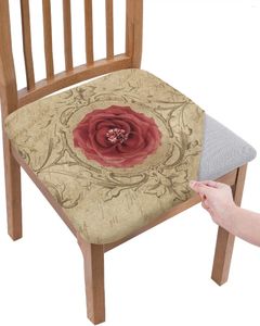 Chair Covers Retro Red Flower Gem Elasticity Cover Office Computer Seat Protector Case Home Kitchen Dining Room Slipcovers