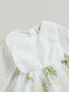 女の子のドレス幼児冬のドレス長袖丸い首の花の刺繍レースの子供チュールと弓