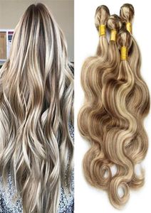 Piano Color Body Wave Human Hair Bundles With With Spets Closure Brown and Blonde Hair 3 Bunds 1030 Inch80127008672280