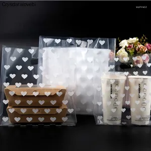 Gift Wrap 50pcs Small Heart Shape Plastic Bags Clear Shopping With Handle Cookies Candy Cake Wrapping Retail