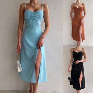 Casual Dresses Sexy Women Y2k Slip Dress Wrapped Chest Jacquard Ruched Low Cut Evening Party Prom Sleeveless Solid High Slit Long