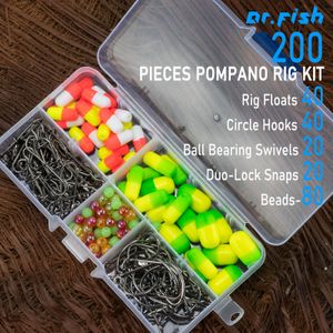 200st Surf Fishing Rig Making Kit Pompano Rig Fishing Swivel Snap Pärlor Cirkel Krok Saltvatten Bass Trout Catfish Finder Rig