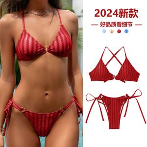 Design Women s Split Bikini Two Piece Sexy Jacquard Lace Up Swimsuit