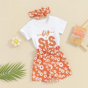 Kläder sätter Big Sister Little Matching Outfits Letter Brodery Print Romper Shirt Floral Shorts Söta sommarkläder