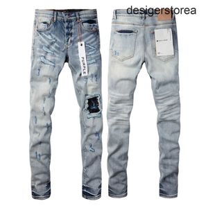 Jeans de marca roxa American High Street Blue Ripped Patch Light 2024 New Fashion Trend Jeans de alta qualidade