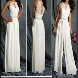 New Elegant Chiffon Evening Dresses Jumpsuit Beads Belt Party Gowns Pant Suits Plus Size Women Formal Evening Party Gowns Open Bac6527783