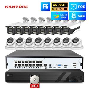 Telecamere IP Kanture 16CH 4K POE CCTV Sistema di telecamere di sicurezza 8mp 8 MP Visione notturna colorata Kit di videosorveglianza esterna fotocamera audio 24413