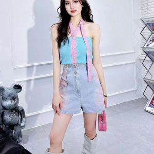 Women's Two Piece Pants Spring/summer Xiao Xiang Feng Shui Wash Tie Dye Gradient Western Double Button High Waist Straight Short Instagram