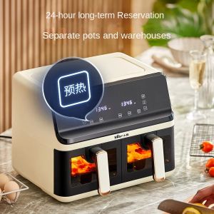 Fritadeiras Bucket Double Double Chamber Air Fryer Home Multifunction 8.6L Lampblack Microcomputador Touch Visual Electric Fryer 220V