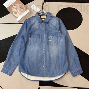 Women's Blouses & Shirts Designer 2024 Spring Versatile Age Reducing Fashion Warm Velvet Thickened Double Pocket Denim Shirt for Women D9LS