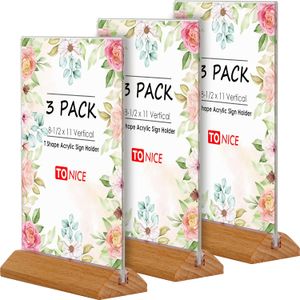 Pack 8.5x11 Akrylskylthållare T Form Clear Acrylic Double Sided Frames With Wood Base Table Meny Display Stand Flyer Display