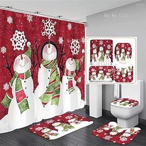 Shower Curtains Christmas Curtain Set With Non-Slip Carpet Toilet Seat Cover And Bath Mat Snowman 4-Piece Bathroom Decoration