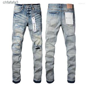 Herren Jeans Marke Purple Man Black High Street Lack Graffiti Muster beschädigt zerrissene Skinnyhose Jeanshose O6MN