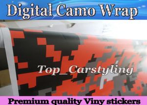Bil Coverin Pixel Digital Black Orange Camo Camouflage Wrap Sticker Truck Full Body Car Wrap Bubble Storlek 152x20Mroll2317380