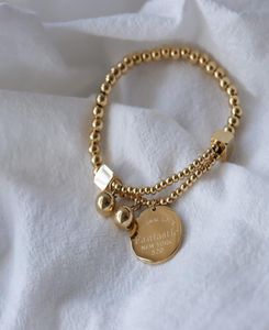 Edelstahlkugel -Perlen Armband für Frauen Kreis Tag Charme Stretch Strang Armband Quotfantastische Ewige Liebe New Yorkquot9782656