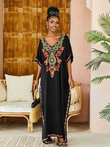 Basic Casual Dresses Chic Embroidered Boho Long Women Kaftan Retro Oversized 2024 Summer Dress Outfit Women Clothing Beach Wear Dresses Q1490 1 T240415