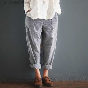 Calças femininas Capris plus tamanho 5xl Cotton Linen Pants Women Summer Summer Loose HAREM CAIZ HAIS CAIZ PONTAS DESPENHADAS CASUAL PANTN SOLLESTRAS TRUSHERS 1 T240415