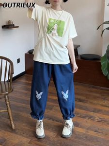 Женские джинсы мода джинсы брюки в японском стиле Сладкая милая джинсовая вышитая укороченные брюки летняя осенняя гарем для женщин