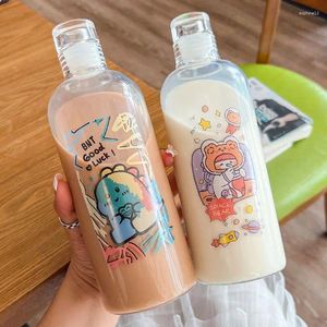 Wine Glasses Large Creative Glass Water Bottle With Time Cute Marker Pattern Cover For Drink Transparent Milk Juice Simple Cup