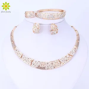 Necklace Earrings Set Arrival Wedding Gold Color Crystal Party Women African Beads Fashion Bridal Ring Bracelet Accessories