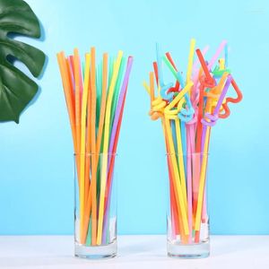 Disposable Cups Straws 300pcs Plastic Drinking ForFruit Juice Striped Bendable Kitchen Home Birthday Event Party Celebration Supplies