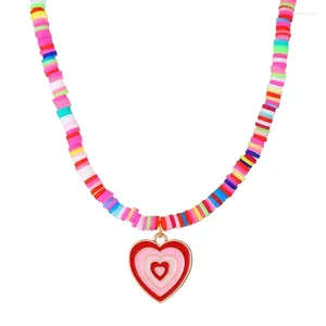 Pendant Necklaces Candy-Colored Loves Heart Beaded Necklace Bohemian Niche For Girls