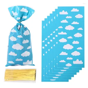 Gift Wrap 50Pcs Party Bags Candy Biscuit Packing Bag Blue Sky And White Clouds Treat For Guest Birthday Supplies Baby Shower