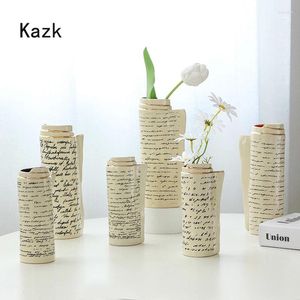 Vases Golden Text Ceramic Vase European Style Light Luxury Living Room Porch Dried Flower Pots Decorative Decoration Accessories