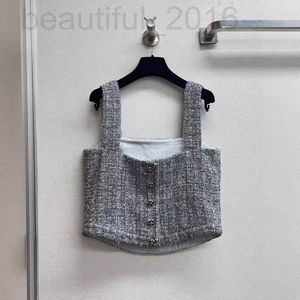 Women's Tanks & Camis designer Shenzhen Nanyou Huo~24 Spring/Summer New Product Small Fragrant Wind Chessboard Checkerboard Collar Gray Coarse Tweed camisole UP5F