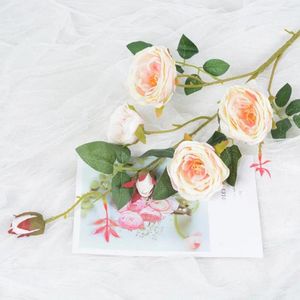 Dekoracyjne kwiaty bezobsługowe fałszywa sztuczna róża z łodyg 6 gałąź gałąź zielone liście do domu w domu