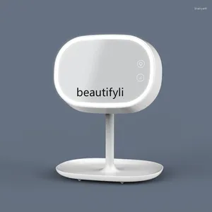 Estatuetas decorativas YJ Makeup Mirror com lâmpada de carregamento de desktop de led de desktop leve Cosmético dobrável