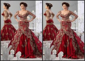 2019 فساتين سهرة حمراء 34 الأكمام الطويلة العربية jajjacouture probidery v neck Vestidos prom ball dons celebrity mermaid dress5544241