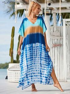 Grundläggande avslappnade klänningar Boho tryckt kaftan casual sommarkläder 2024 Kvinnor plus storlek V-ringning Batwing Slve Beach Wear Maxi Dresses Robe Sarong Q1476 1 T240415