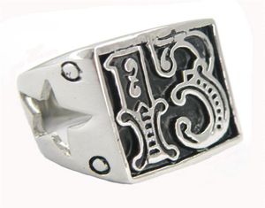 Fanssteel Edelstahl Vintage Herren oder Wemens Schmuck Signet Lucky Evil 13 Cutout Star Biker Ring Number Ring 10W3331366378621