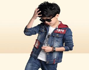 Children039s Roupas Conjuntos de meninos Denim Suit 2019 Novo outono Children039S Jeans de capuz Big Kids Hooded Duas peças Conjunto de 3 a 141484574