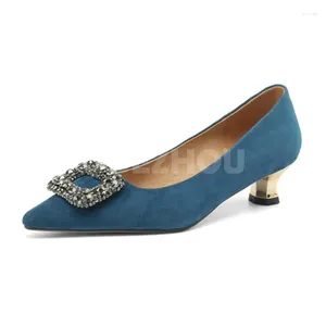 Klänningskor Spring Autumn Style Female Heeled Square Buckle Rhinestone Decoration Pumpar Full Of Advanced Sense Loafers