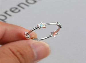 Wedding Rings Boho Female Blue White Opal Stone Ring Rose Gold Silver Color Engagement Cute Bridal Star Thin For WomenWedding4640366