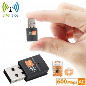 600Mbps 2.4GHz+5GHz Banda dupla Adaptador USB Wi -Fi Card de rede sem fio WIFI WIFI WIFI WIFI DONGLE PC REDE