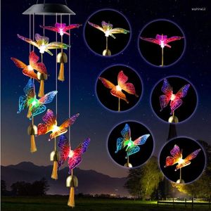 Estatuetas decorativas para solar led de borboleta Led Butterfly Butterfly e Wind Chime Lamp jardim de jardim de férias decoração de luz de férias