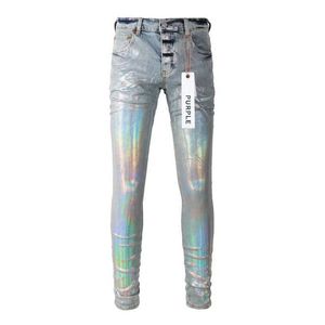 2024 New Purple Brand Jeans Fashion high quality High Street Coating Silver Repair Low Rise Skinny Denim Pants