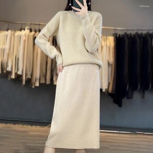 Work Dresses RONGYI Women Suits Sweater Skirt Merino Wool Knitting Pant Autumn Winter Solid Color Soft Warm Pullovers Dress Female